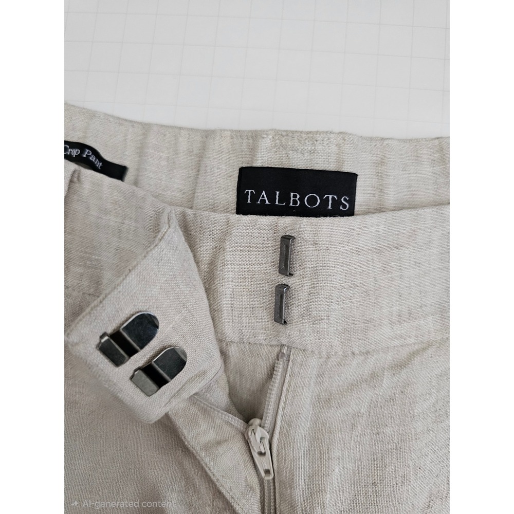 Talbots Bristol Crop Pants Womens 12P Beige 100% Linen Wide Leg Trousers Oatmeal - Picture 5 of 8